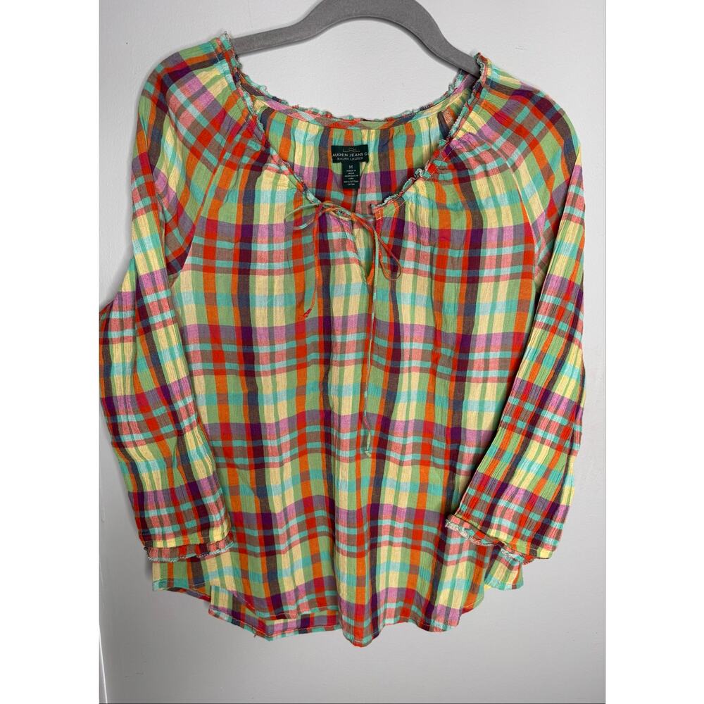 Lauren Ralph Lauren Women’s 100% Cotton Bright Plaid Blouse Top - Size M